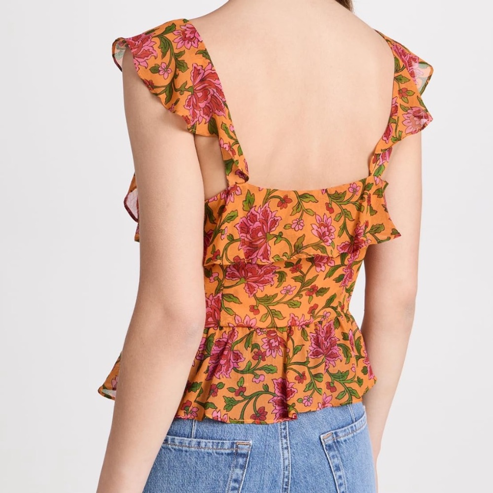 Floral Ruffle V-Neck Top - Yellow and Pink - Picture 5 of 9